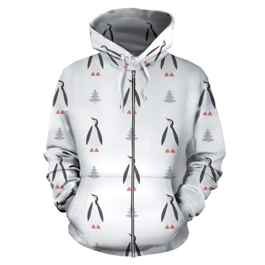 Penguin Pattern Zip Up Hoodie