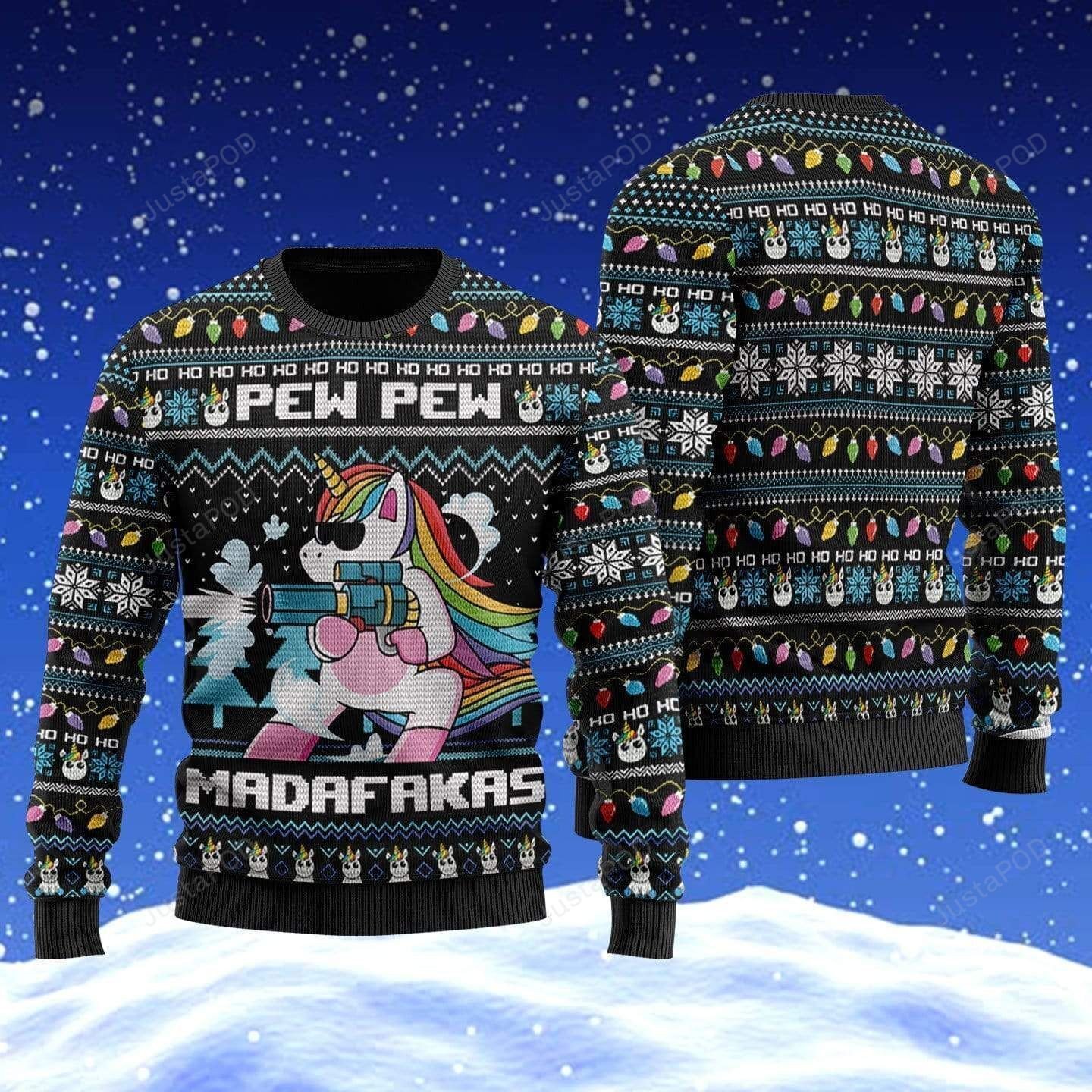 Unicorn Pew Pew Madafakas For Unisex Ugly Christmas Sweater, All Over Print Sweatshirt