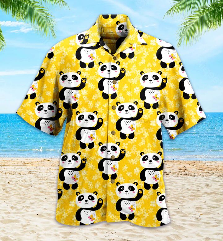 Panda Yellow 3D Hawaiian Shirt