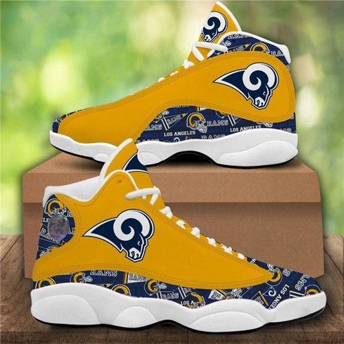 Women Los Angeles Rams Air Jordan 13 High Top Leather Sneakers 001