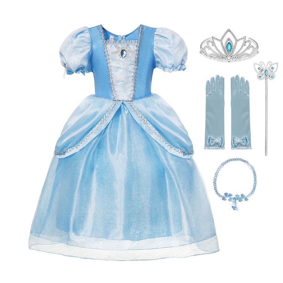 2022 Blue Cinderella Girls Dress up Princess Costume Sleeveless Prom Kids Frocks Party Cosplay Halloween Birthday Dresses Cloth alx