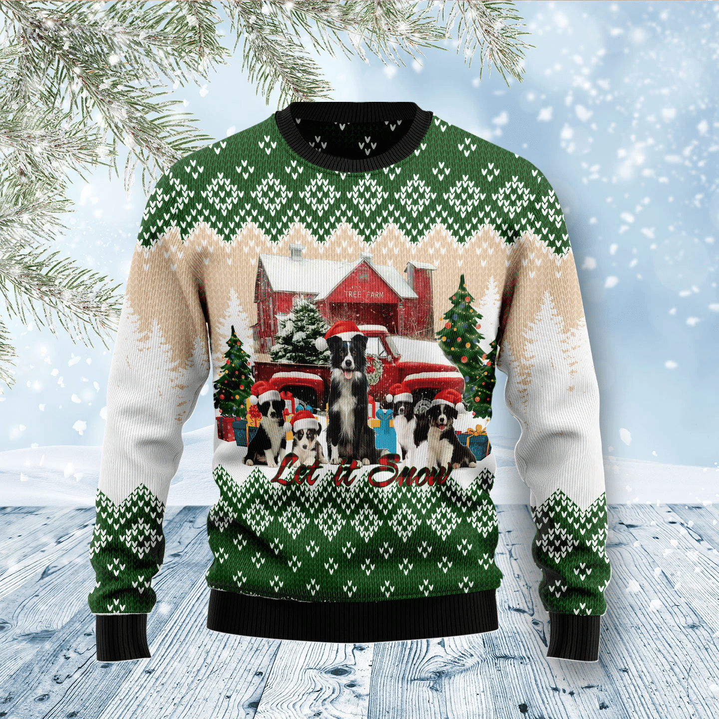 Border Collie Let It Snow Christmas Ugly Sweater