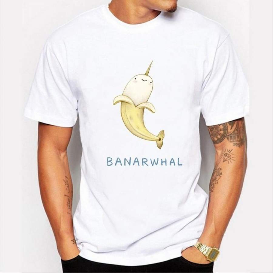 2017 Newest Fashion Men Short Sleeve T-Shirt Personality Cute Banana Whale Printing O-Neck Casual T-Shirt