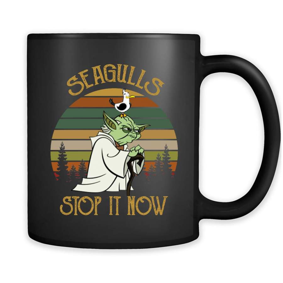 Yoda Seagulls Stop It Now Classic Vintage Retro Design – Full-Wrap Coffee Black Mug