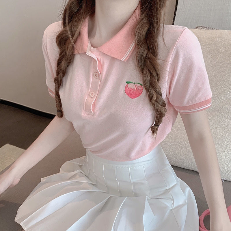 2022 Women’s Summer New Sweet Suits Female Short Sleeve Loose Polo Shirt and High Waist Pleated Skirts Ladies 2 Piece Sets S159 alx