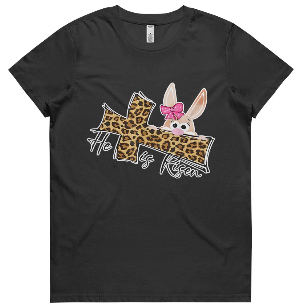 Easter For Christian Teen Girls Mom He Is Risen Leopard Womens Tshirts