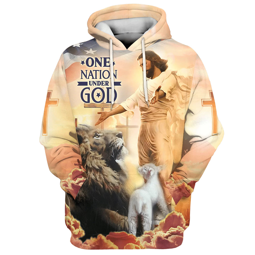 Jesus Lion Of Judah Lamb Of God One Nation Under God Hoodies Jesus Hoodie Men & Women Christian Hoodie 3D Printed Hoodie