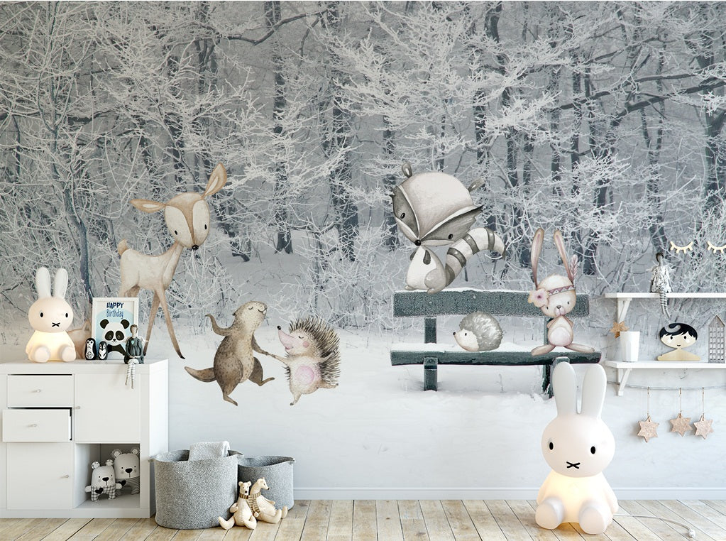 3D Jungle Snow Small Animals Wall Mural Wallpaper 199