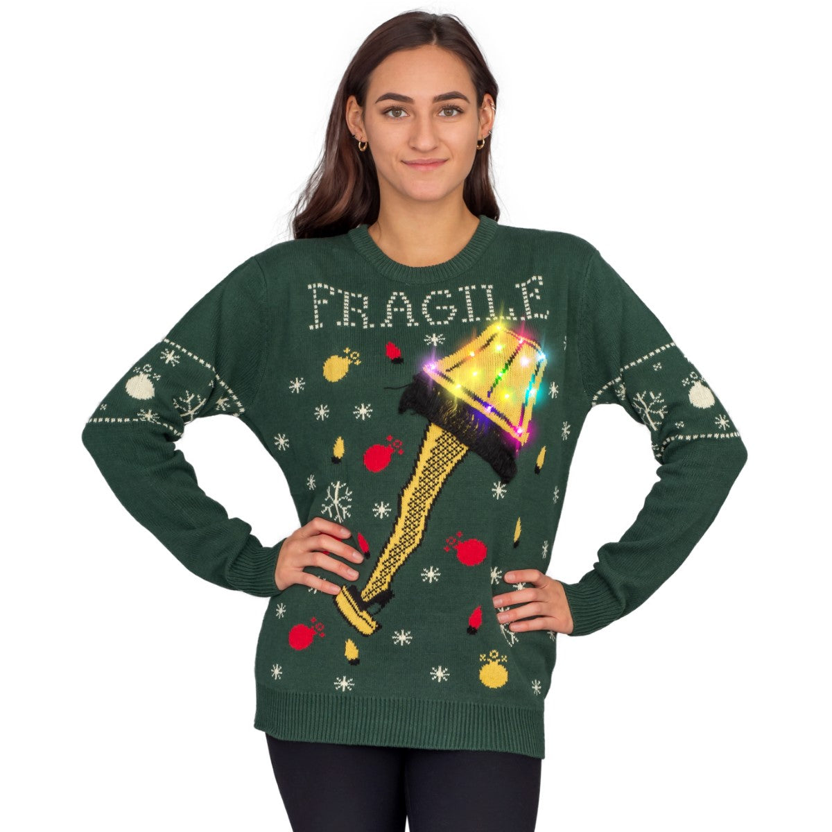 Women’S A Christmas Story Fragile Leg Lamp Light Up (Led Lighting) Ugly Christmas Sweater