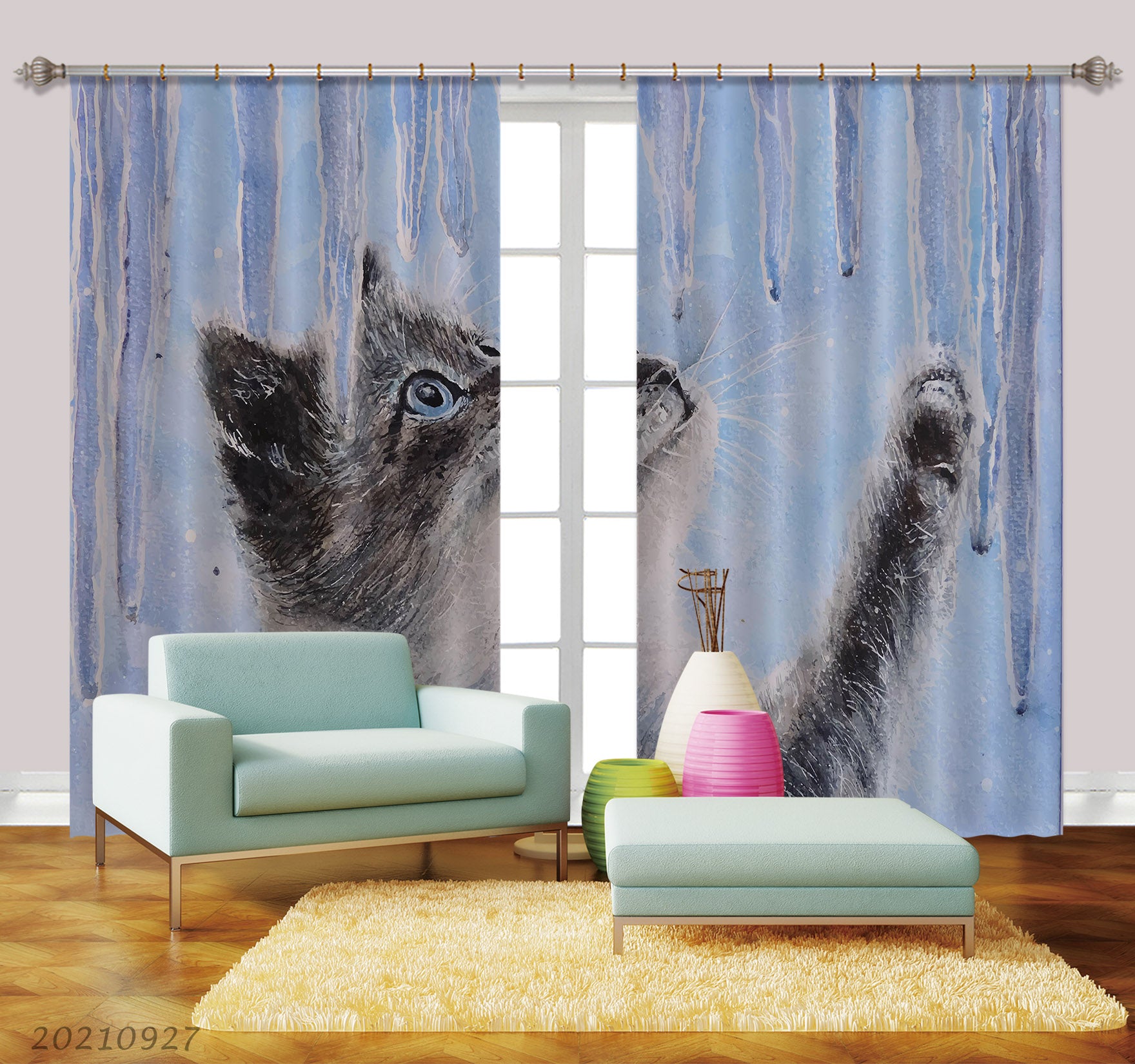 3D Animal Cat Cute Curtains And Drapes Lqh 252