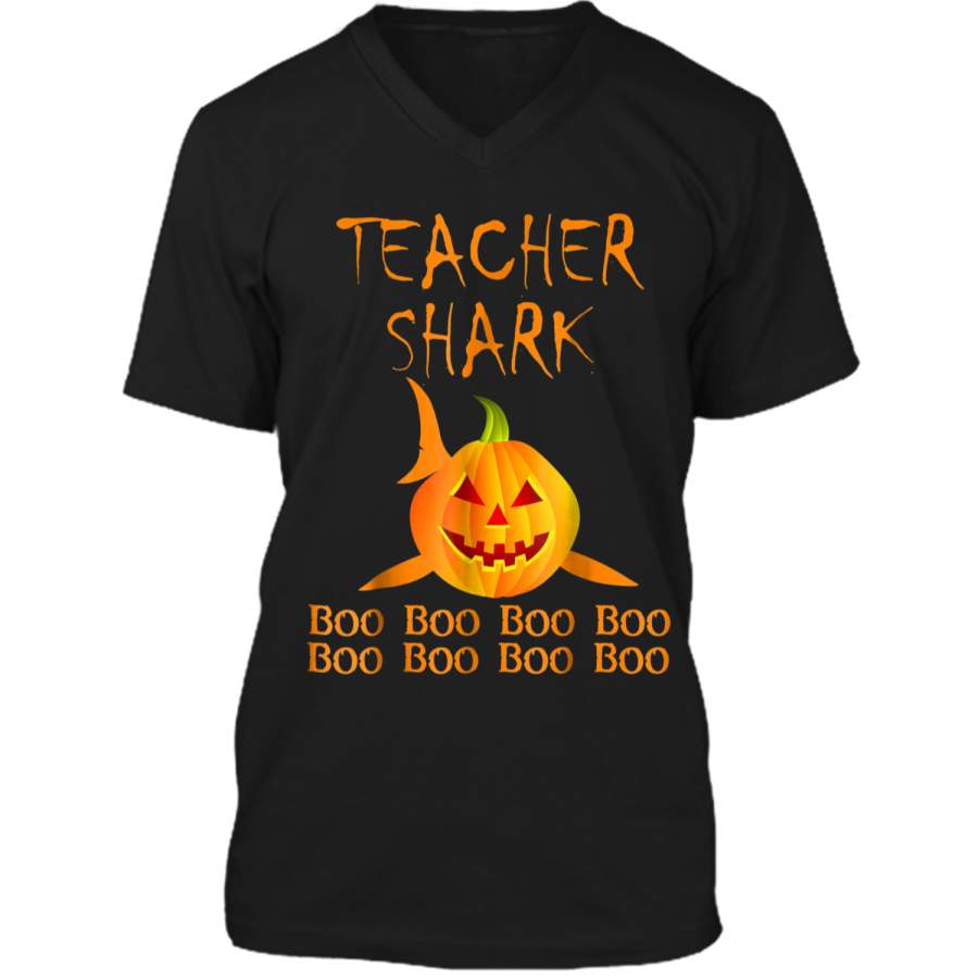 Teacher shark Doo doo boo boo Halloween  Mens Printed V-Neck T