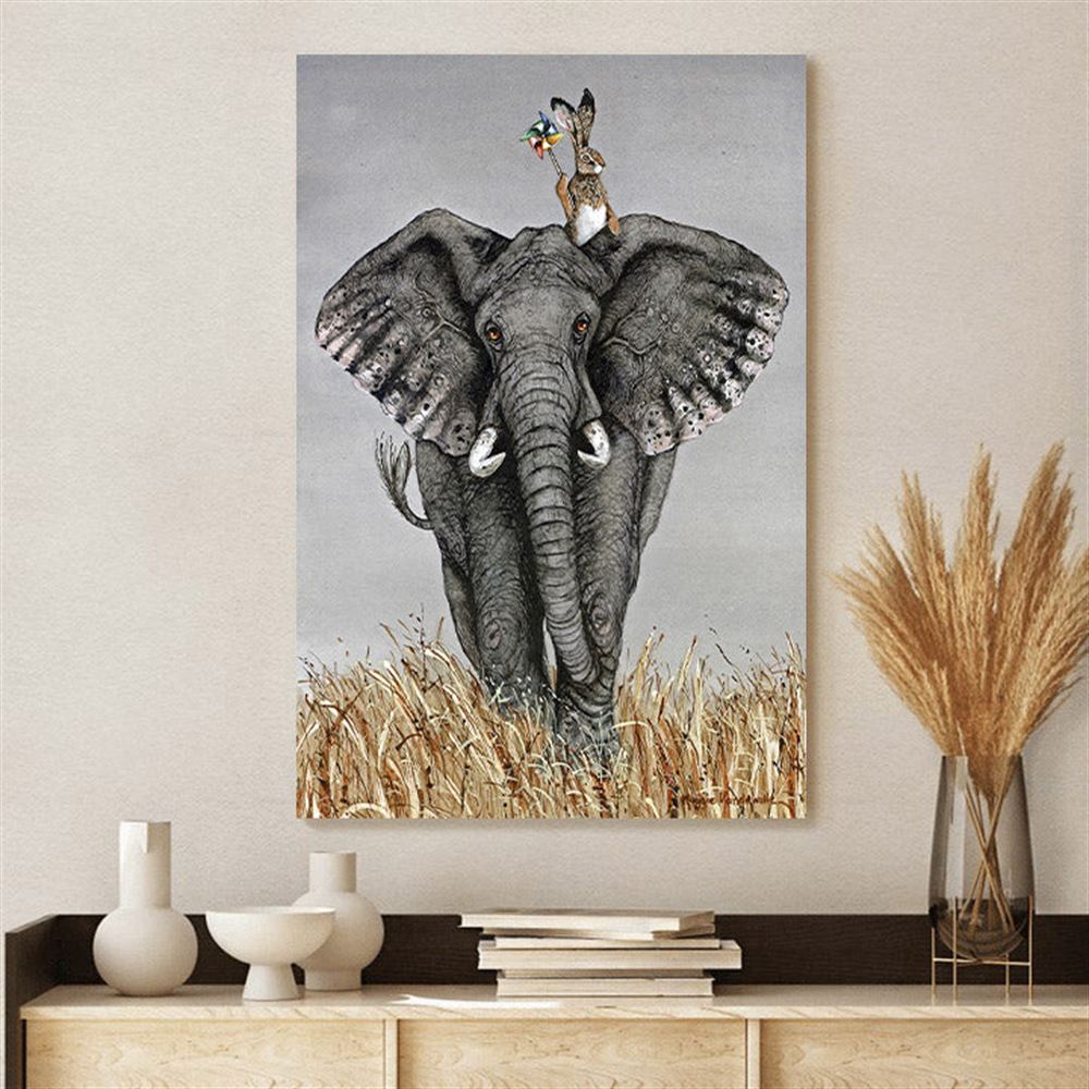 After The Parade With Elephant And Bunny Easter Wall Art – Christian Canvas – Jesus Home Decor – Gift For Christian