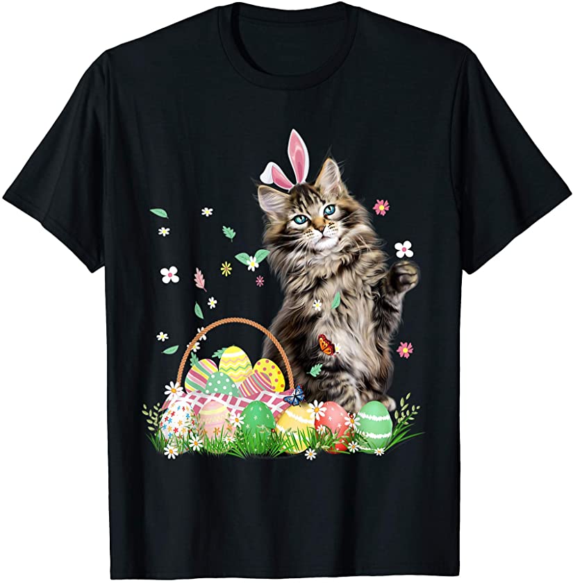 Maincoon Cat Easter Day Bunny Eggs Costume Mens Womens Kids T-Shirt