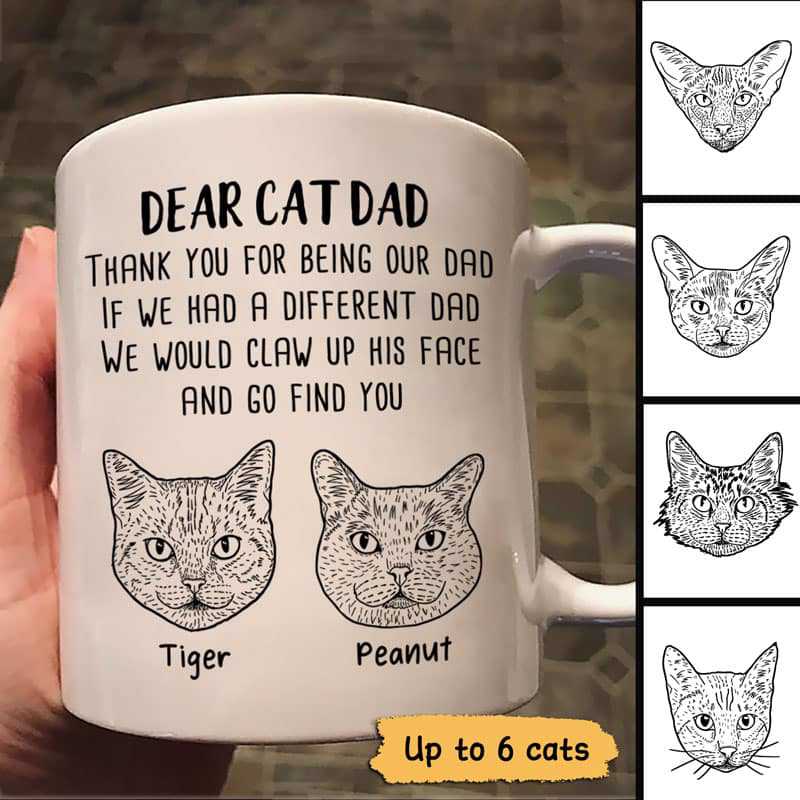 Dear Cat Dad Cat Head Outline Personalized Mug