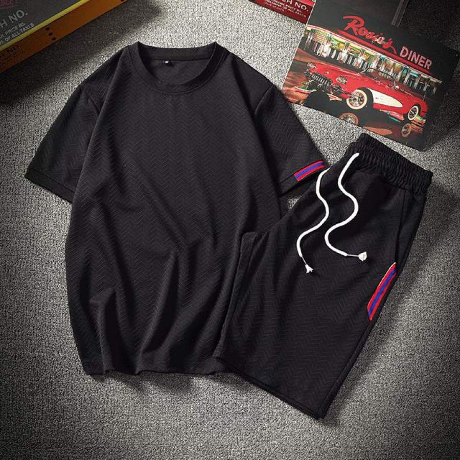 Fashion Summer Short Pure color O-Neck Sets Men Casual Suit For Men’s Tee Shirt Short Pants