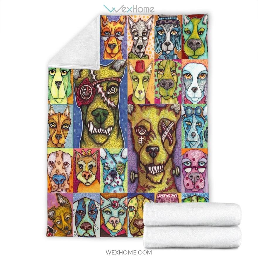 Funny Colorful Dogs Art Design Premium Blanket Dog Lovers Blanket