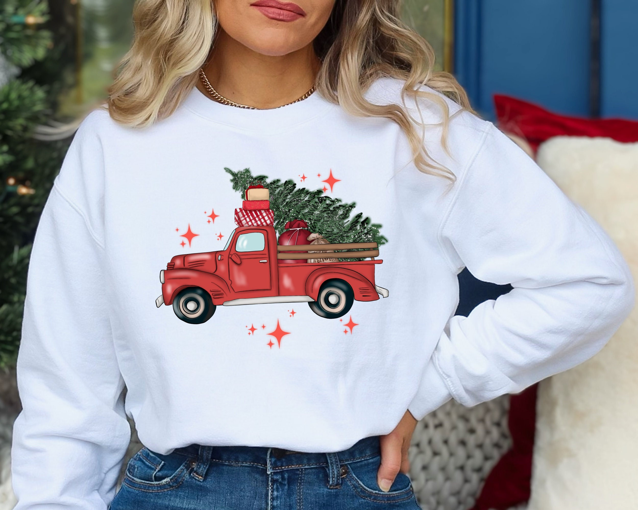 Christmas Red Truck Sweatshirt, Christmas Sweatshirt, Merry Christmas Truck Hoodie , Funny Christmas Sweat,Christmas Gift, Christmas Present