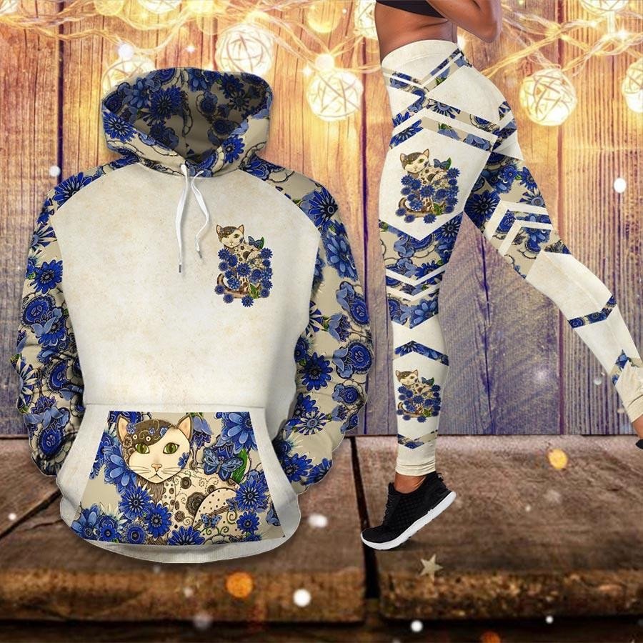 Flowery Cat 3D Hoodie Legging Set Combo