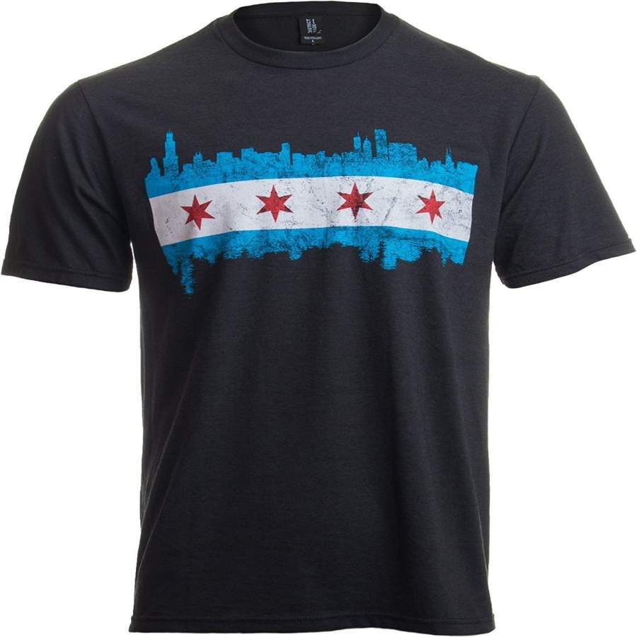 Chicago City Flag Skyline | Vintage Retro-Feel Triblend T-Shirt For Men