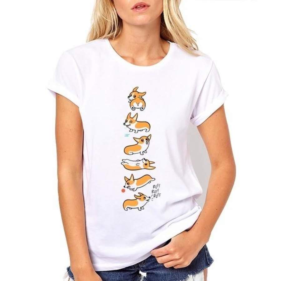 White T-Shirt Women Clothes Casual Summer Tops Corgi Cuties Printed Short Sleeve T Shirt Women