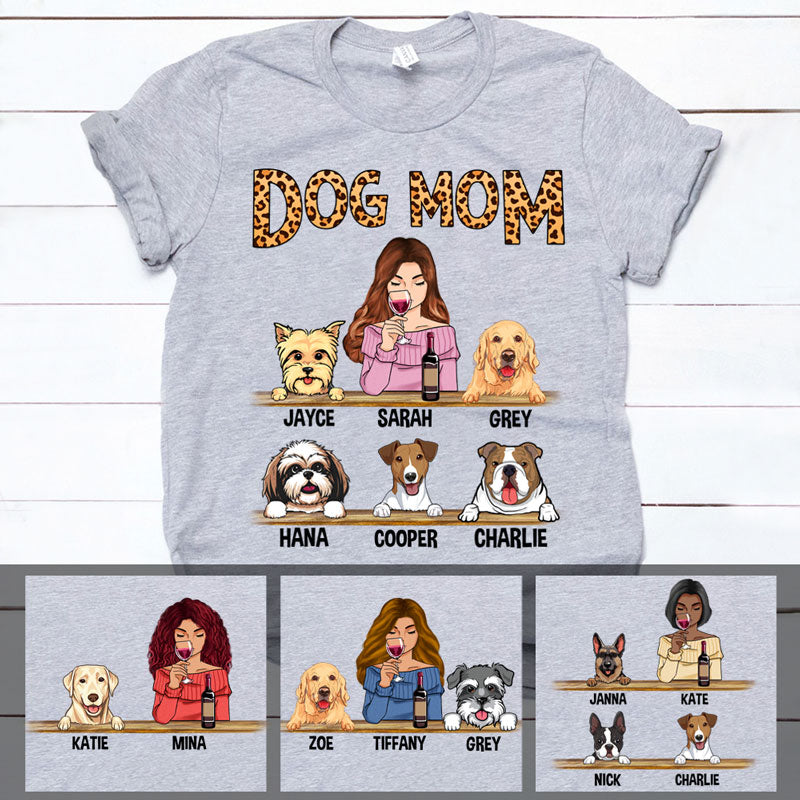 Dog Mom, Leopard, Personalized Dogs Shirt, Customized Gifts For Dog Lovers, Custom Tee