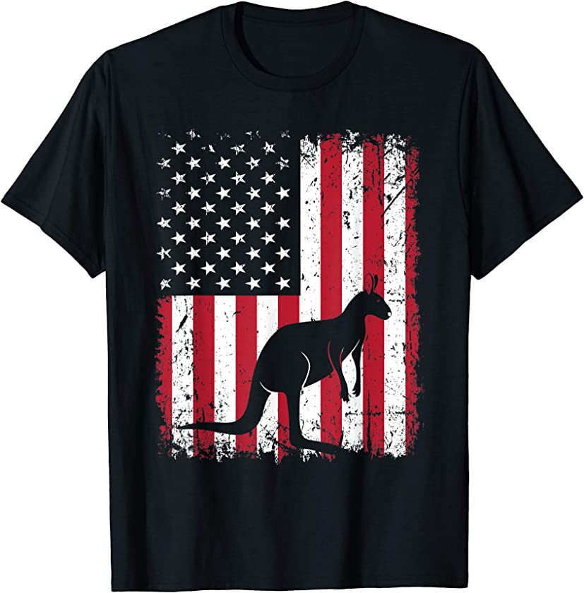 American Flag Kangaroo Animal Vintage 4th Of July T-Shirt