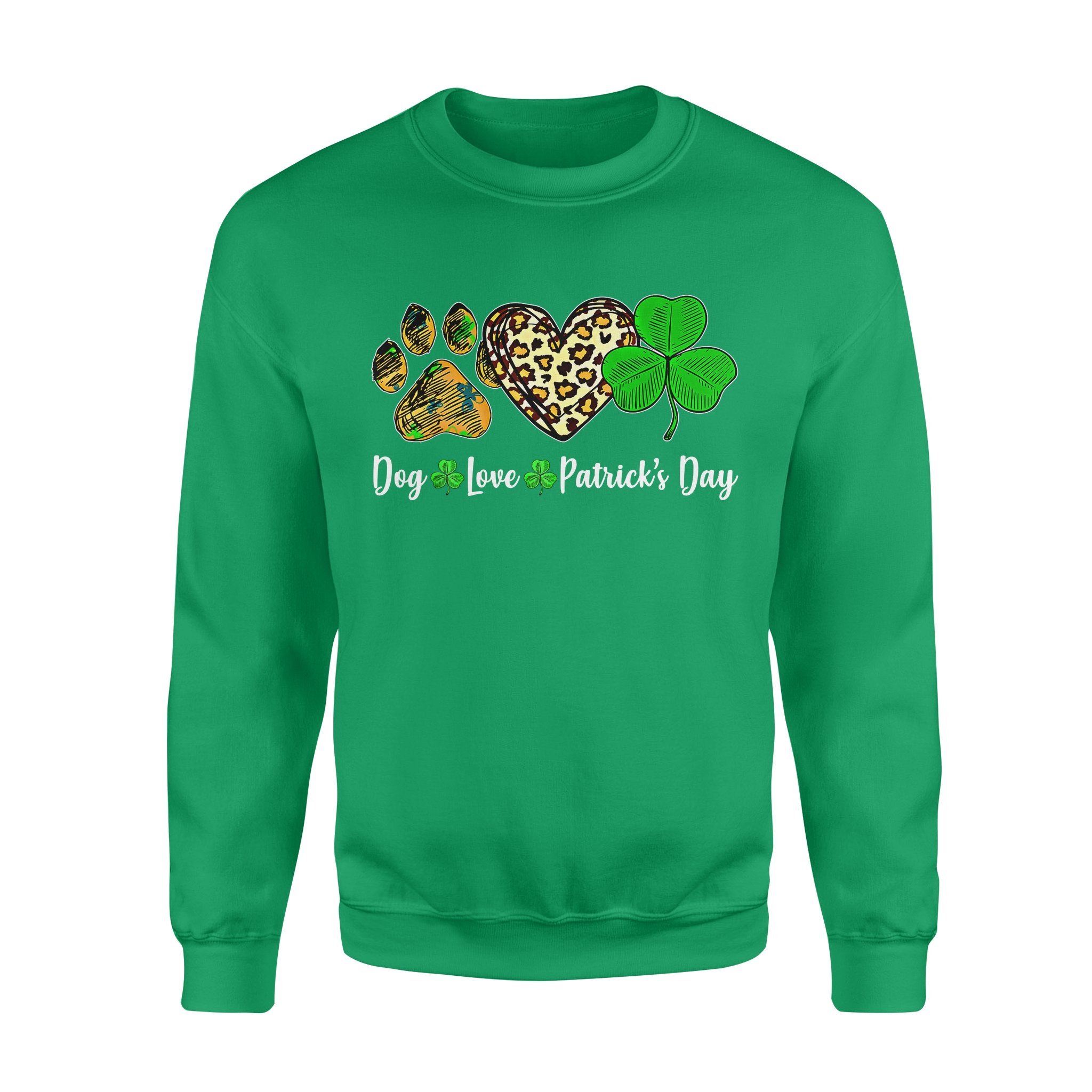 Dog gift idea Love Leopard Heart Shamrock Lover St Patricks Day T-Shirt – Standard Fleece Sweatshirt