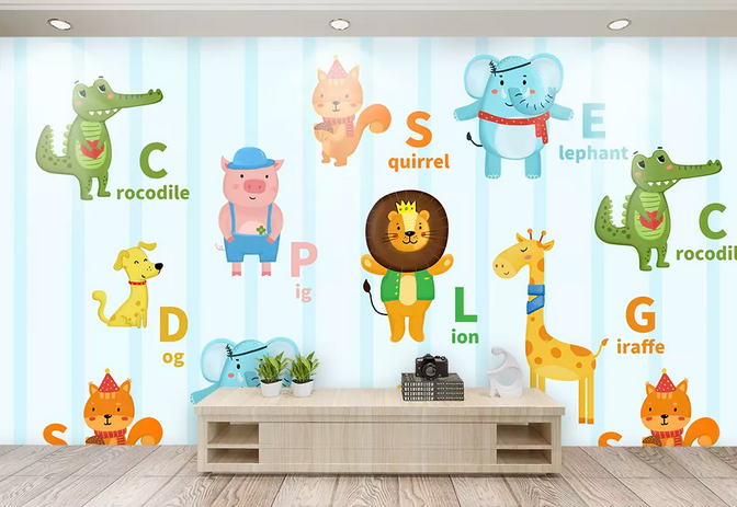 3D Cartoon Animal Letter Kid Wall Mural Wallpaper 394