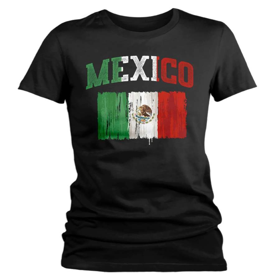 Women’s Mexico T Shirt Cinco De Mayo Shirts Mexican Flag Grunge Graphic Tee Mexican Pride Tshirt