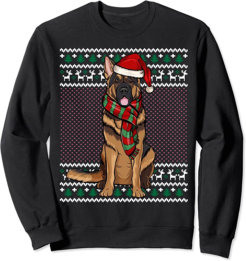 Xmas German Shepherd Dog Santa Hat Ugly Christmas Sweatshirt