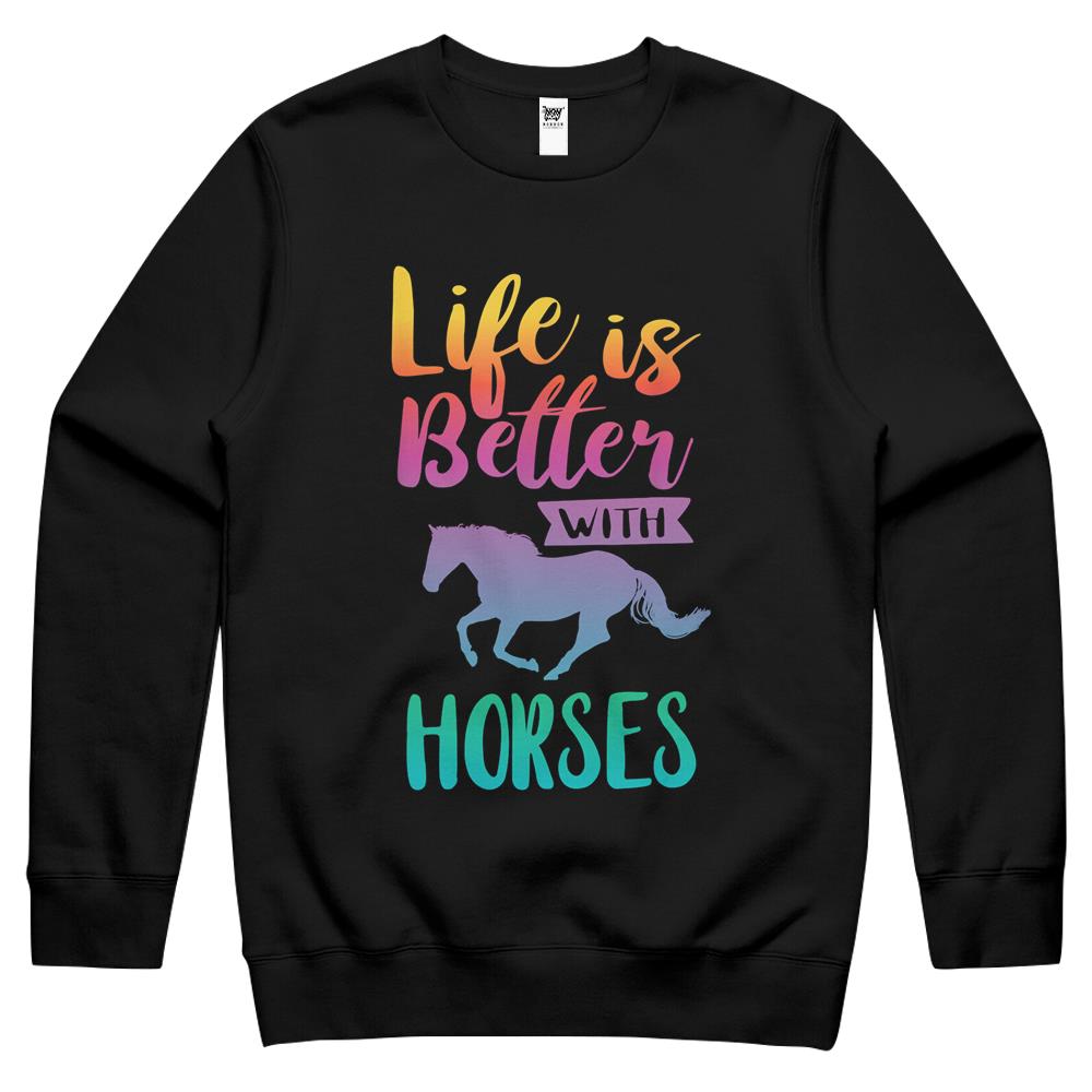 Cute Life Is Better With Horses Horseback Riding Crewneck Sweatshirt