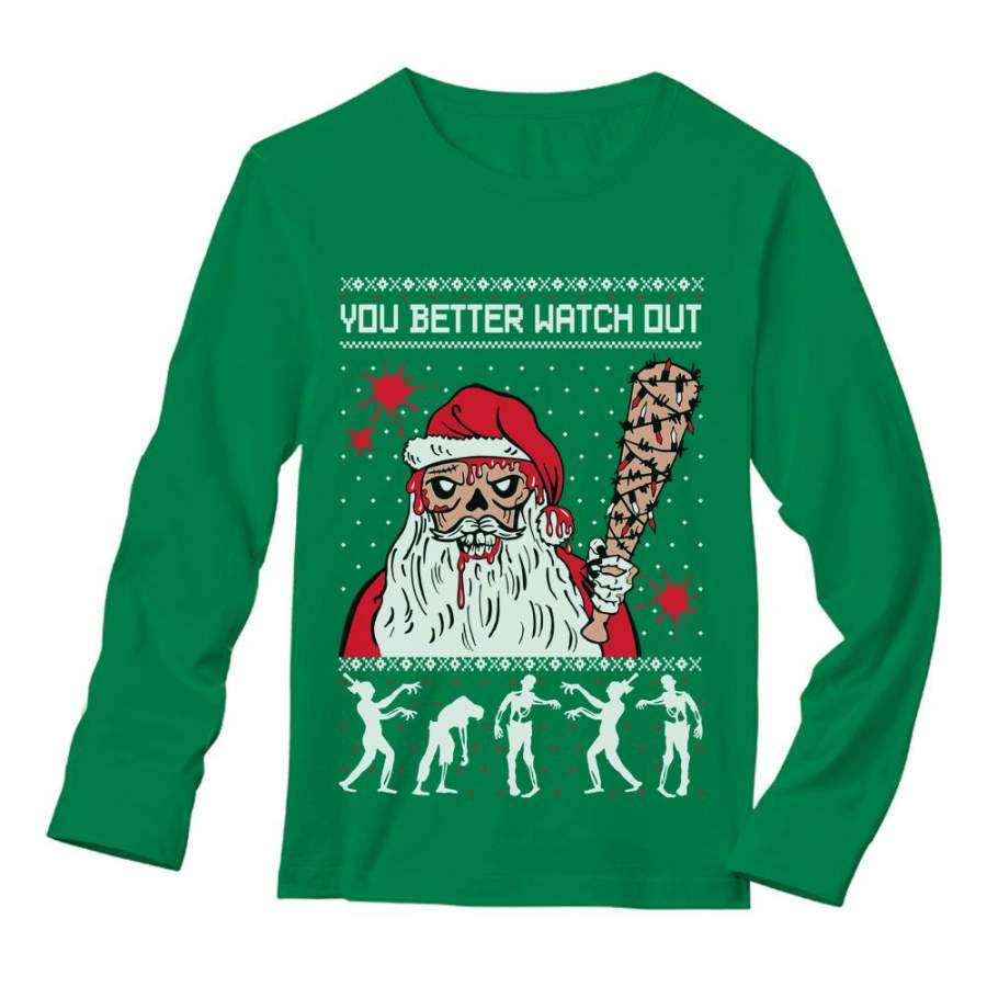 Zombie Santa and Dead Walkers Ugly Christmas Sweater Gift Long Sleeve T-Shirt