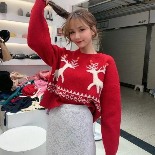 2022 New Christmas New Year Sweater Women’s Bottoming Shirt Loose Pullover Women’s Autumn Winter Thickened Outer Wear Sweater alx