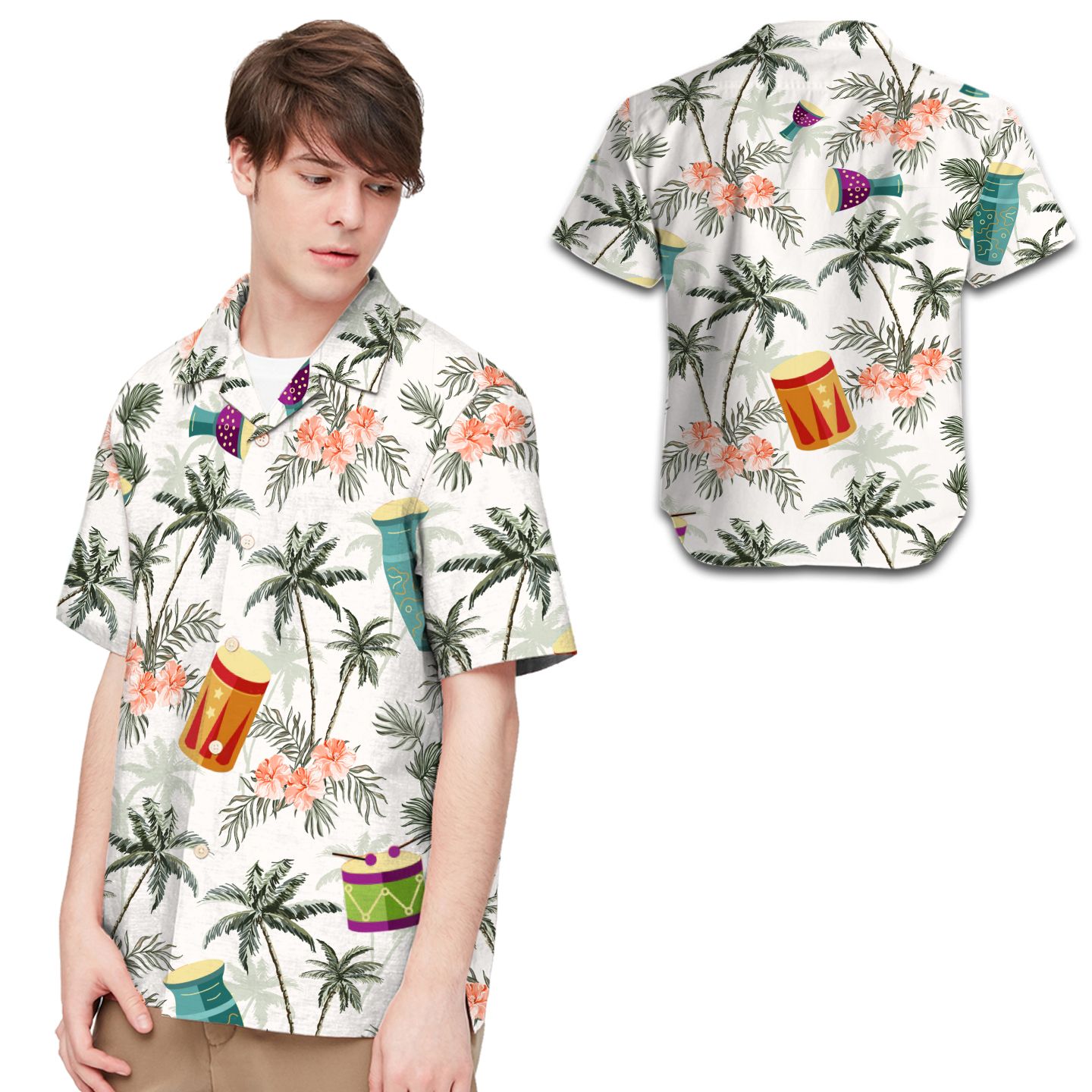 Drums Coconut Tree Hibiscus Men Hawaii Shirt For Drummers This Summer Ha11886