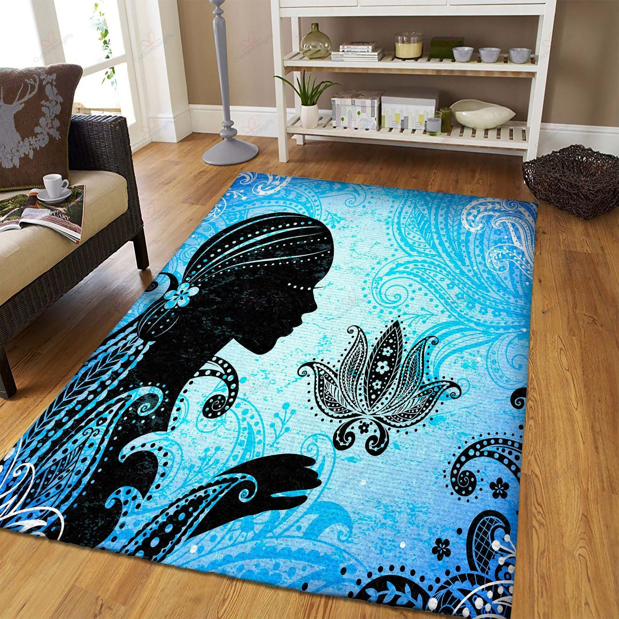 Girl And Lotus Living Room Carpet Rug – Door Mats Funny Rug Gift Floor Decor