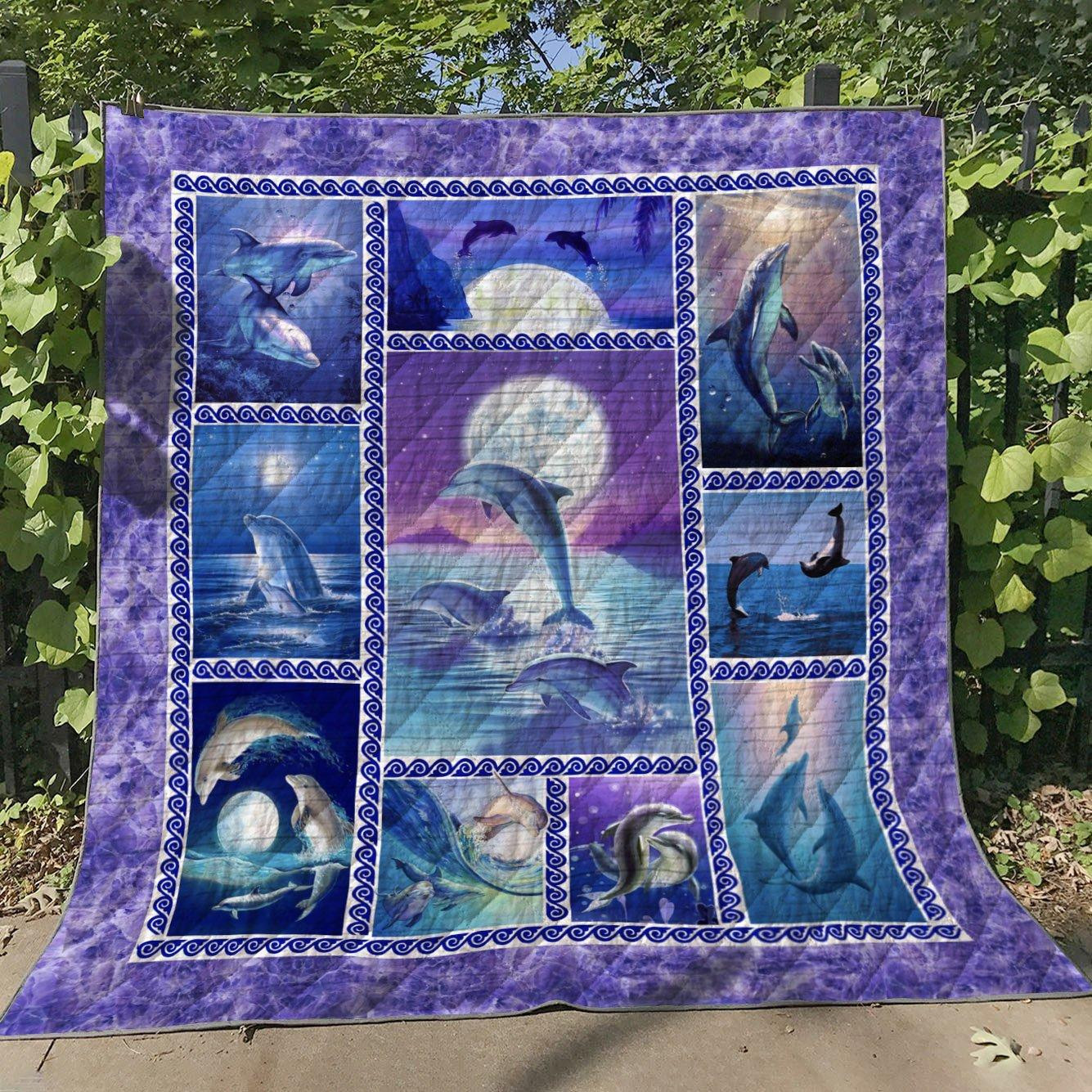 Dolphin And Moon Aesthetic Quilt Blanket Great Customized Gifts For Birthday Christmas Thanksgiving Perfect Gifts For Dolphin Lover