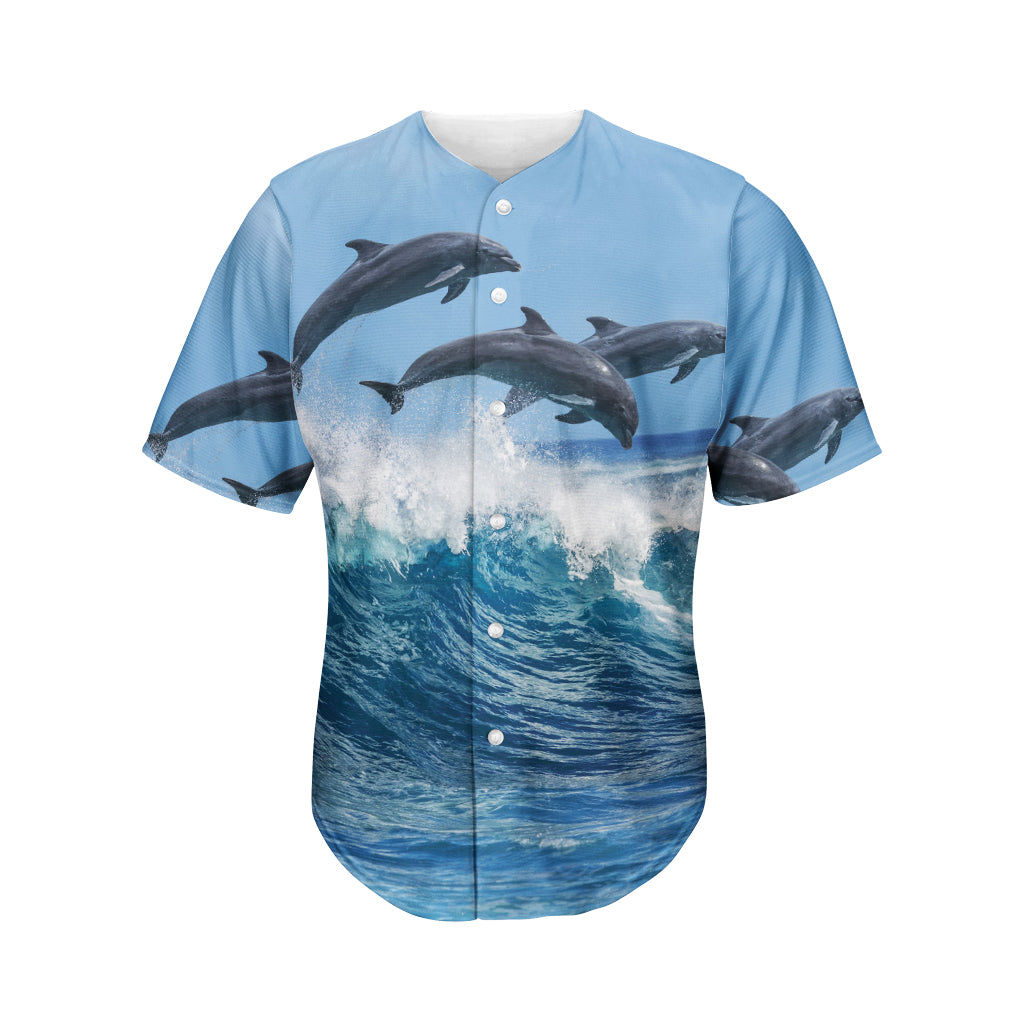 Dolphins Jumping Over Waves Print Men’S Baseball Jersey 3D Print