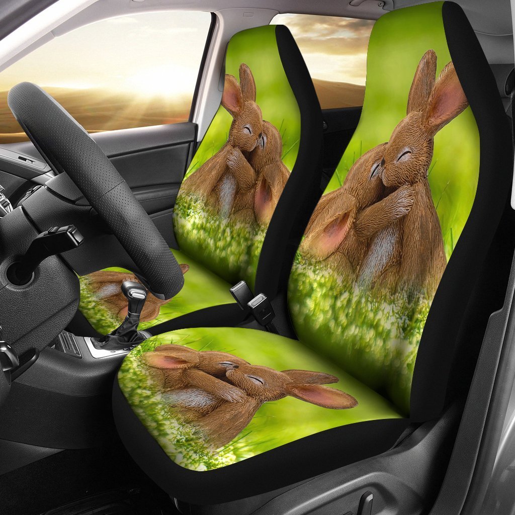 Cute Easter Bunny Print Car Seat Covers Set 2 Pc, Car Accessories Seat Cover