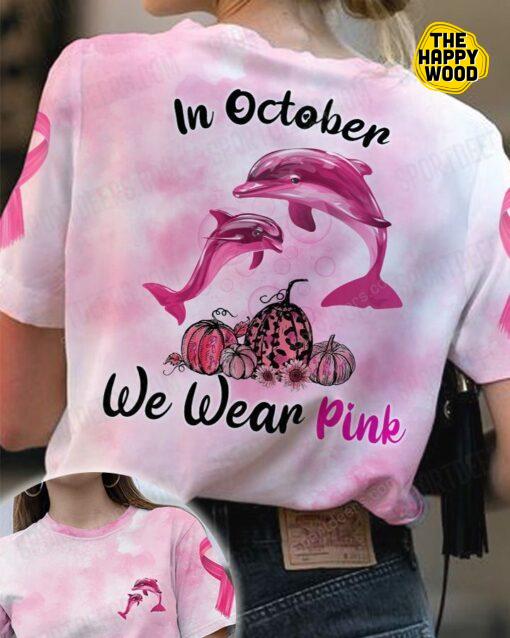 Dolphin In October We Wear Pink All-Over Print T-Shirt Sweatshirt