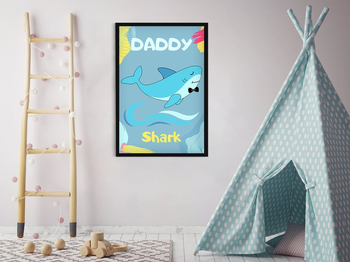 Daddy Shark Canvas And Poster,Canvas Prints,Wall Decor Visual Art, Gift Father’S Day