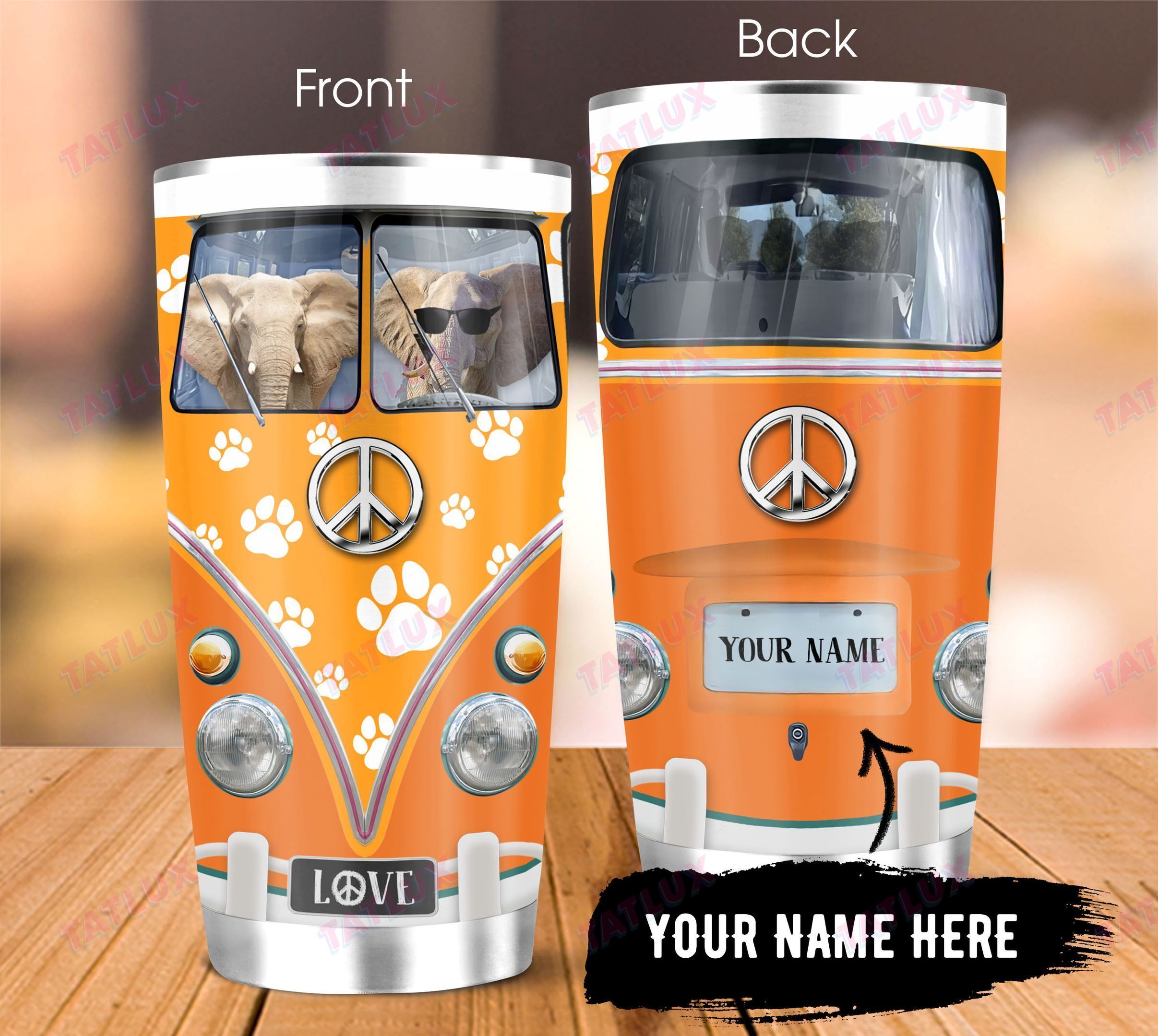 Hippie Vans Dog Custom Elephant 20Oz, 30Oz Stainless Steel Tumbler