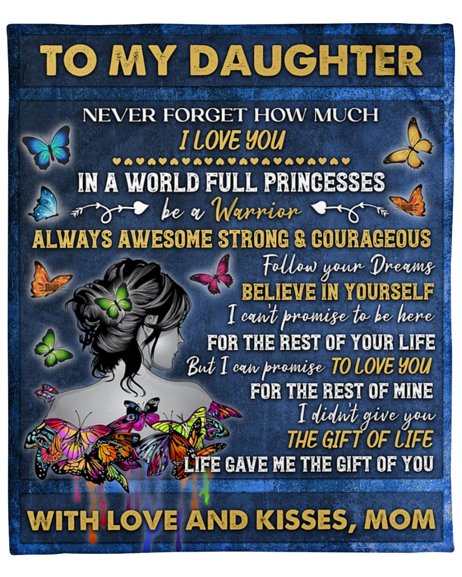 To My Daughter. Never Forget How Much I Love You Butterflies Fleece Blanket Gift For Family For Birthday Home Decor Bedding Couch Sofa Soft And Comfy Cozy