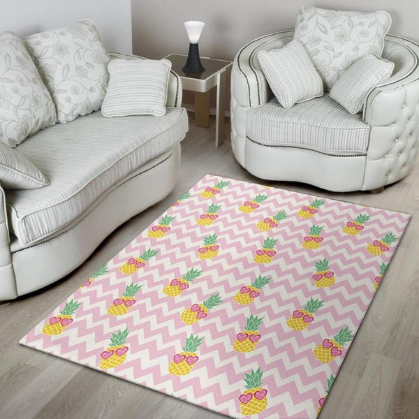 Pink Zig Zag Pineapple Print Area Rug