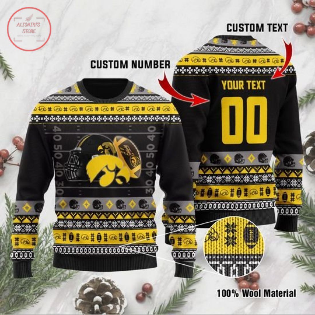 Personalized Custom Name And Number Ncca Iowa Hawkeyes Ugly Christmas Sweater, All Over Print Sweatshirt