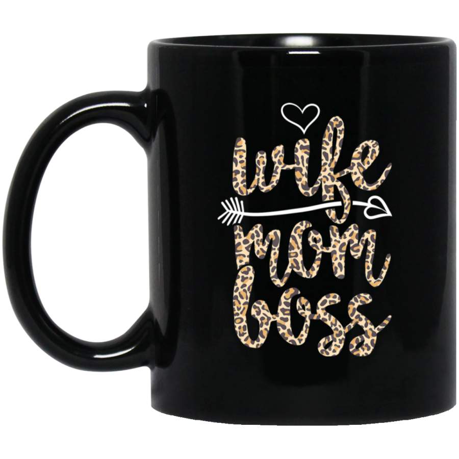 Wife Mom Boss Mother’s day Gift Women Mommy Leopard Mama Black Mug