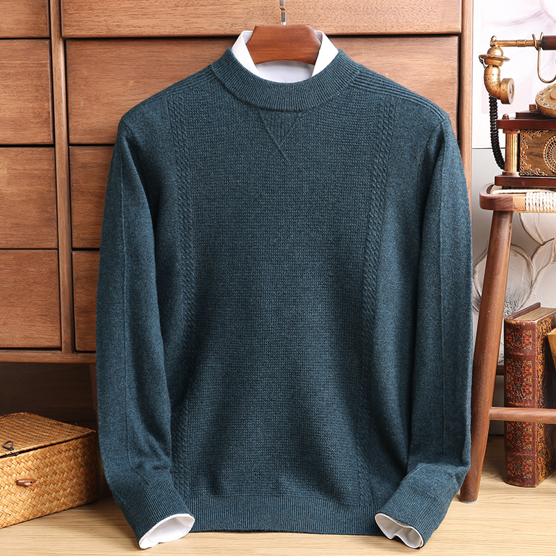 100% pure wool cashmere sweater men’s round neck jacquard pullover autumn and winter casual knitted bottoming top alx