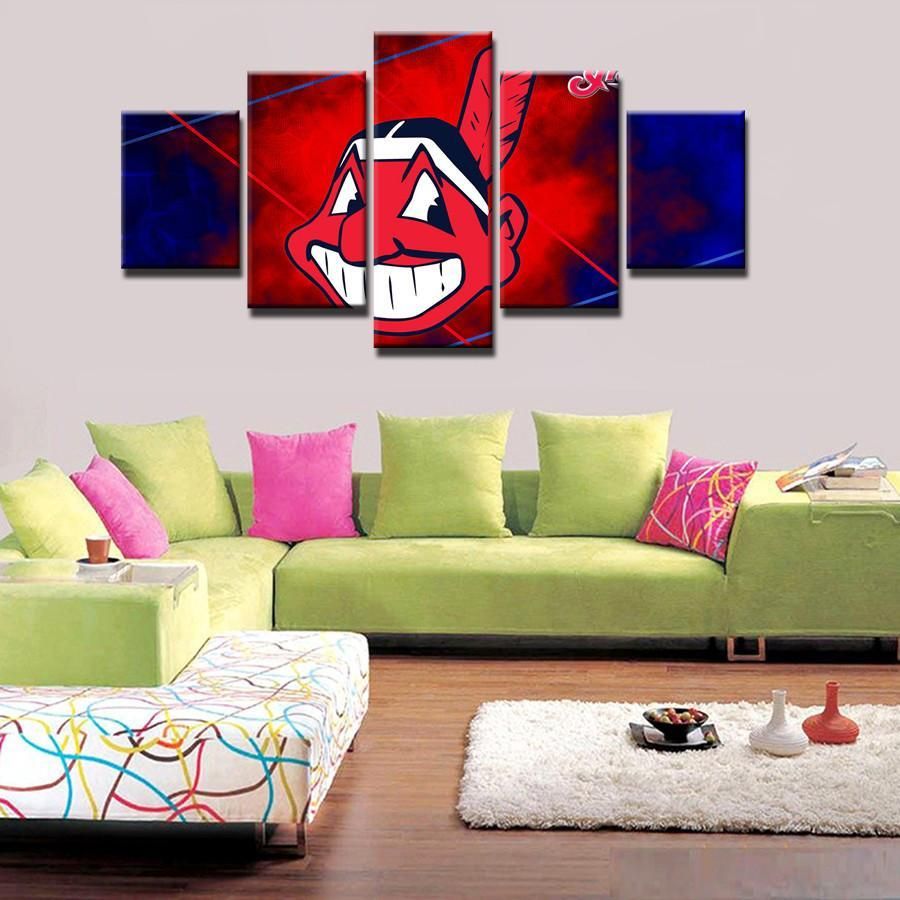 Cleveland Indians Logo Sport 5 Panel Canvas Art Wall Decor