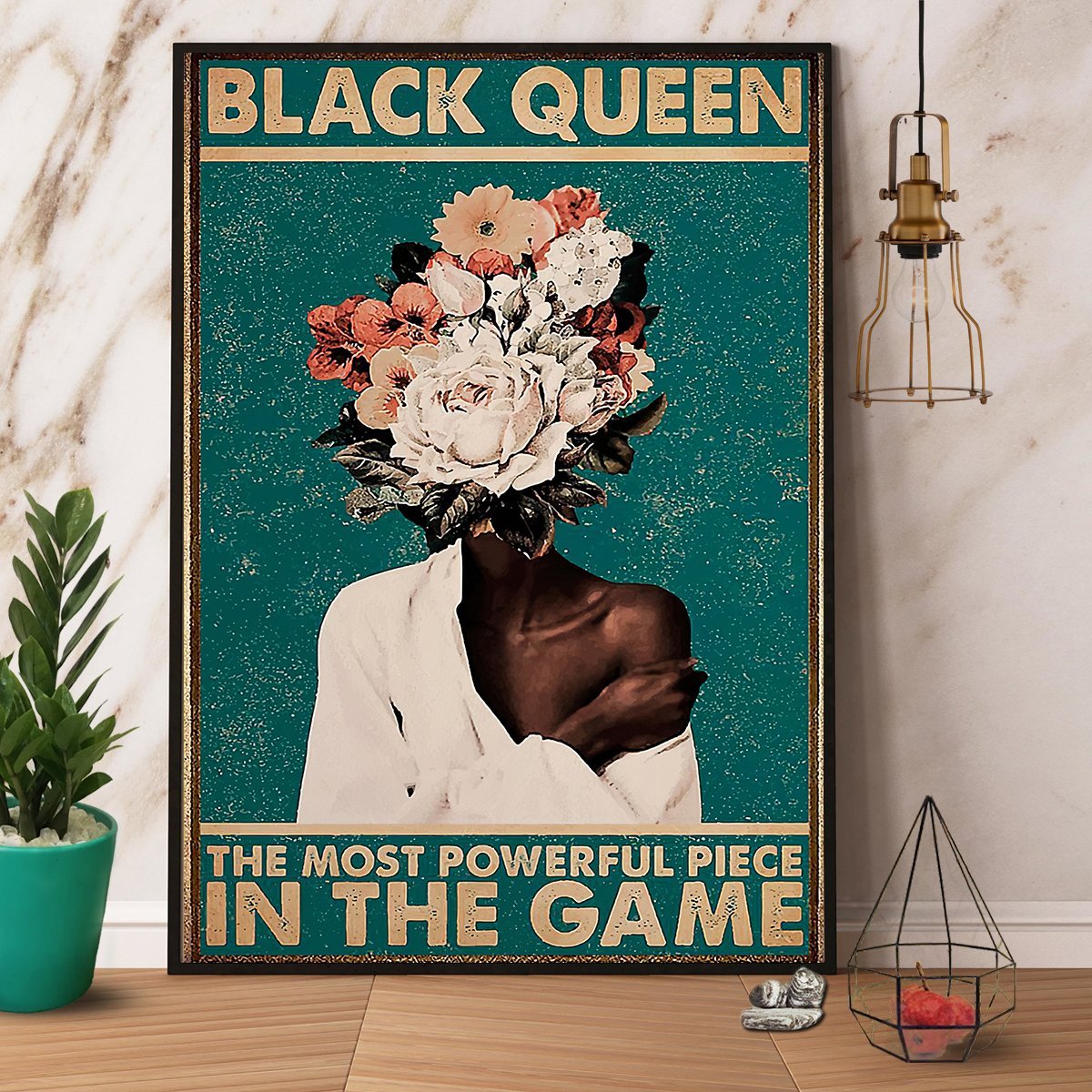 Black Queen In The Game Black Girl Flower Poster No Frame Matte Canvas Wall Decor