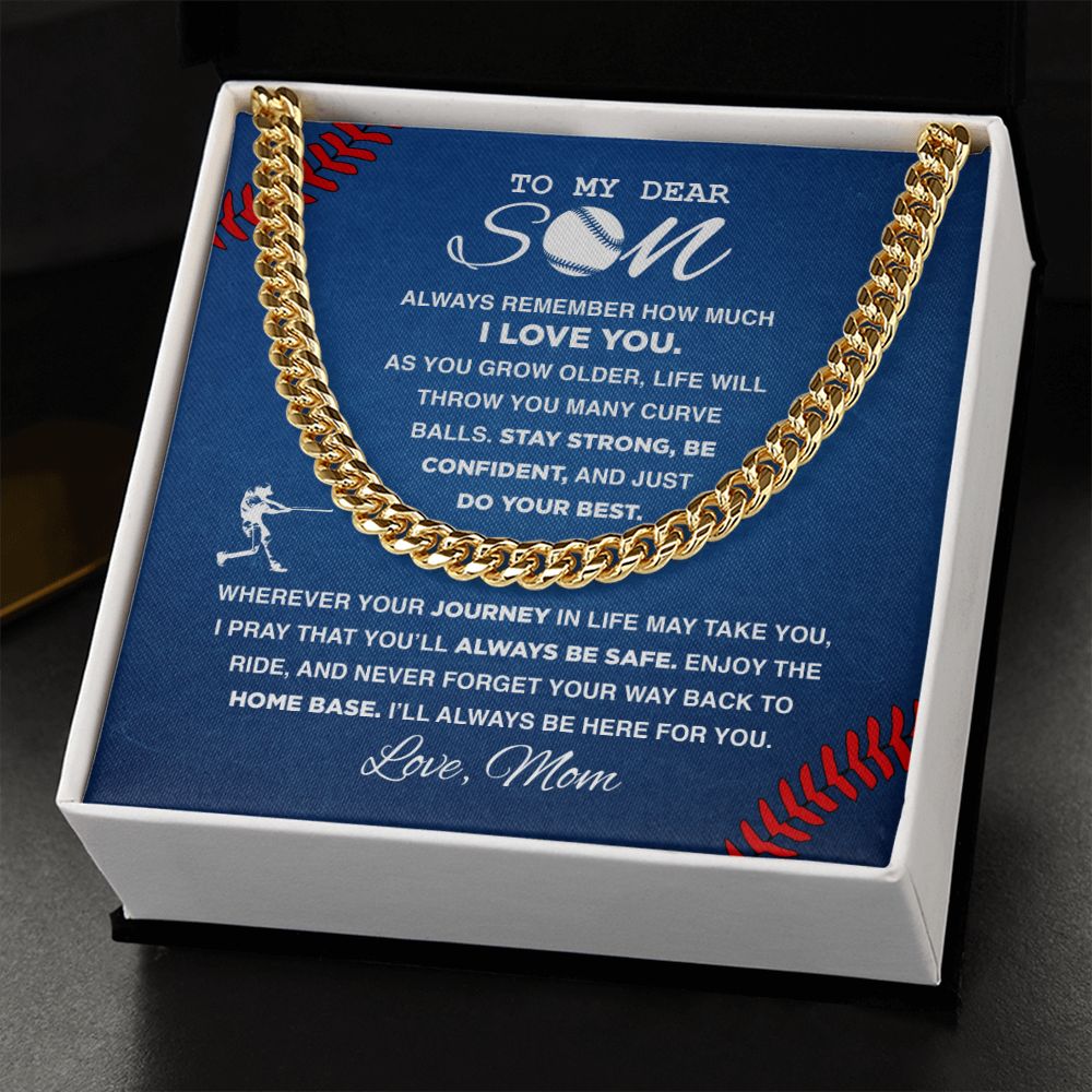 To My Dear Son Baseball – Cuban Link Necklace, Cuban Link Chain