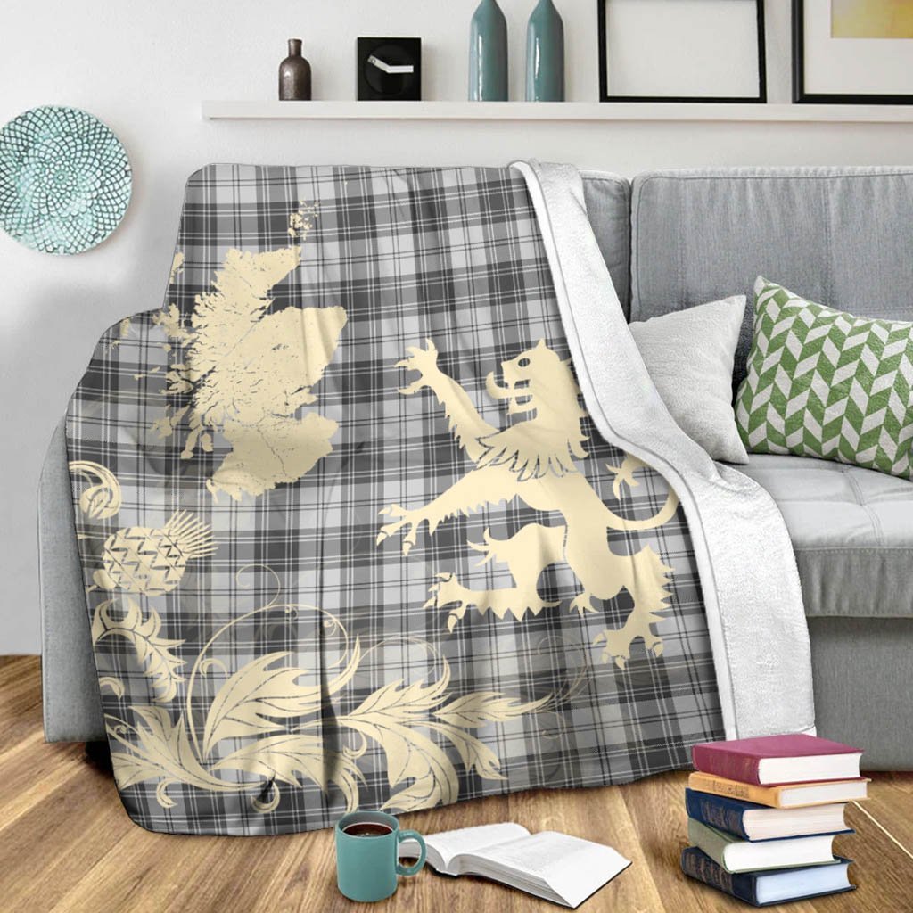 Tartan Blanket Douglas Grey Modern Tartan Scotland Lion Thistle Map Plaid Blanket